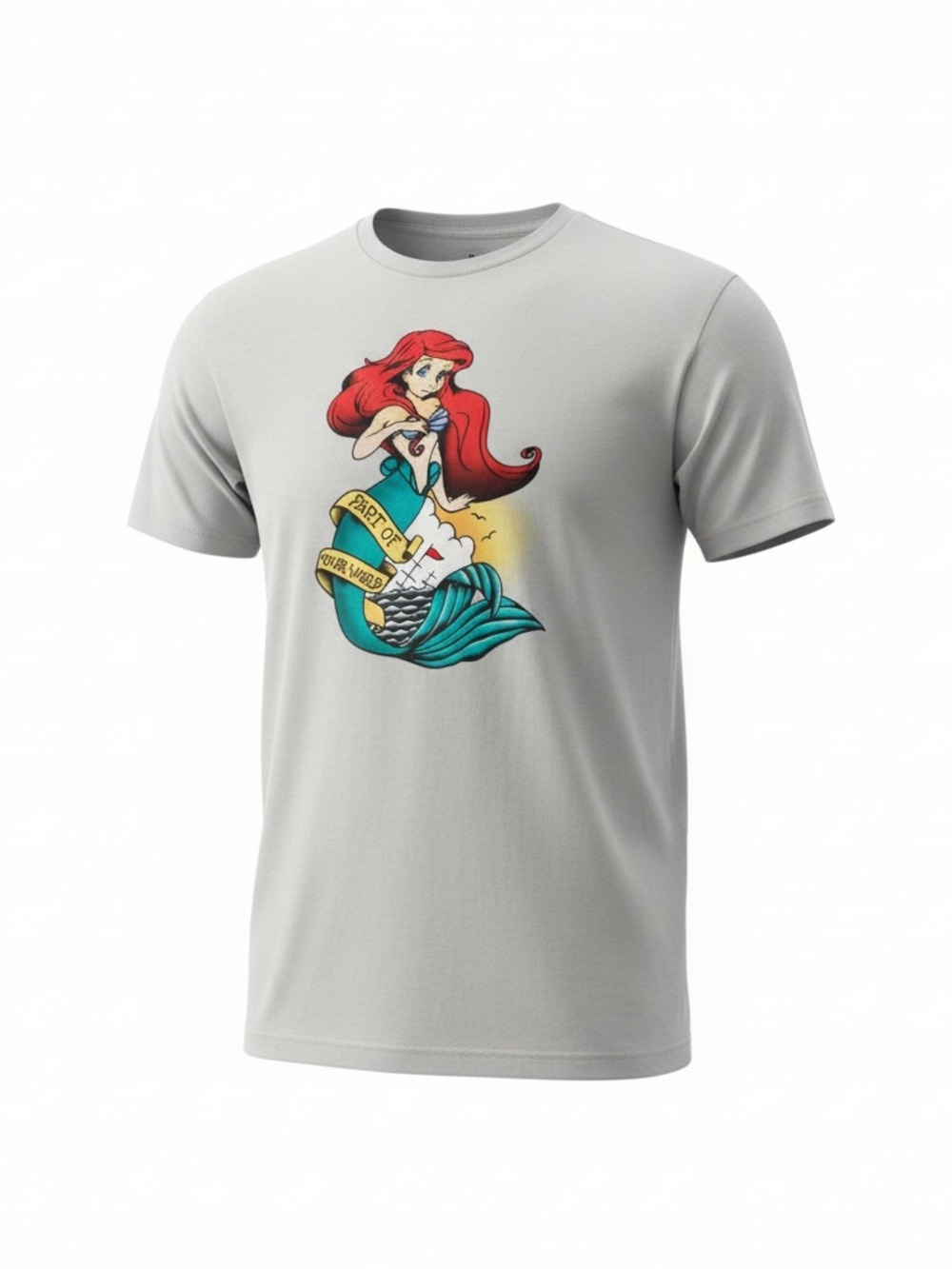 Disney Gray Short-Sleeve Tee with Red & Teal Mermaid Graphic